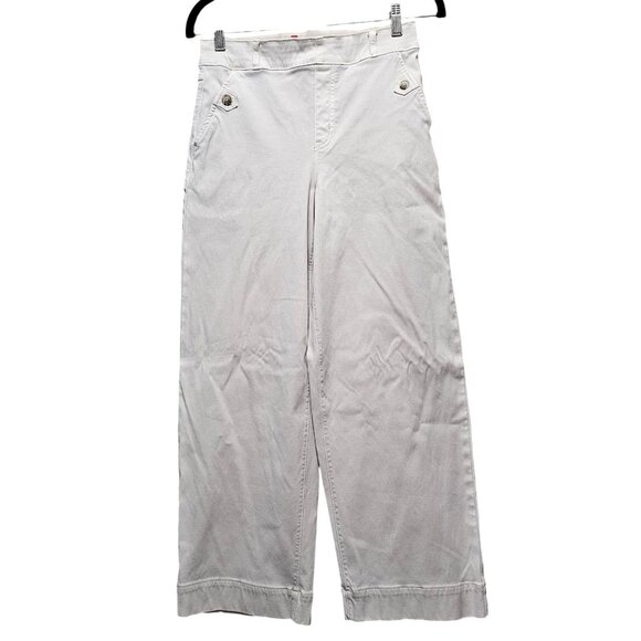 Spanx White Twill Crop Wide-Leg Cotton Blend High-Waist Pants M/M - Picture 1 of 16